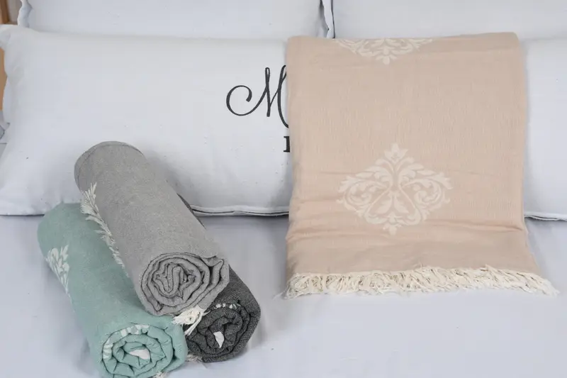 Throw Blanket, Bedspread, Bachelor Gift, Wedding Hand Made Gift, Woven Throw Blanket, Turkish Towel Blanket, 70x60 Cotton Baroque Towel - 5