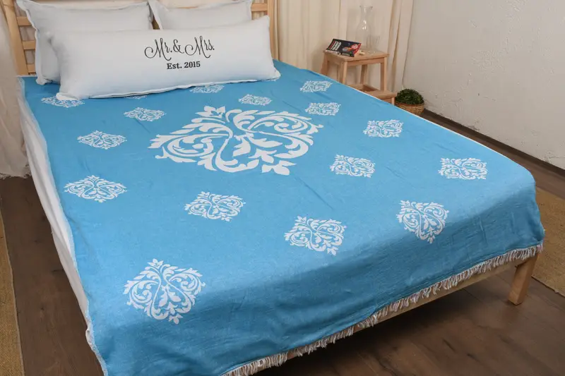 Throw Blanket, Bedspread, Bachelor Gift, Wedding Hand Made Gift, Woven Throw Blanket, Turkish Towel Blanket, 70x60 Cotton Baroque Towel - 8
