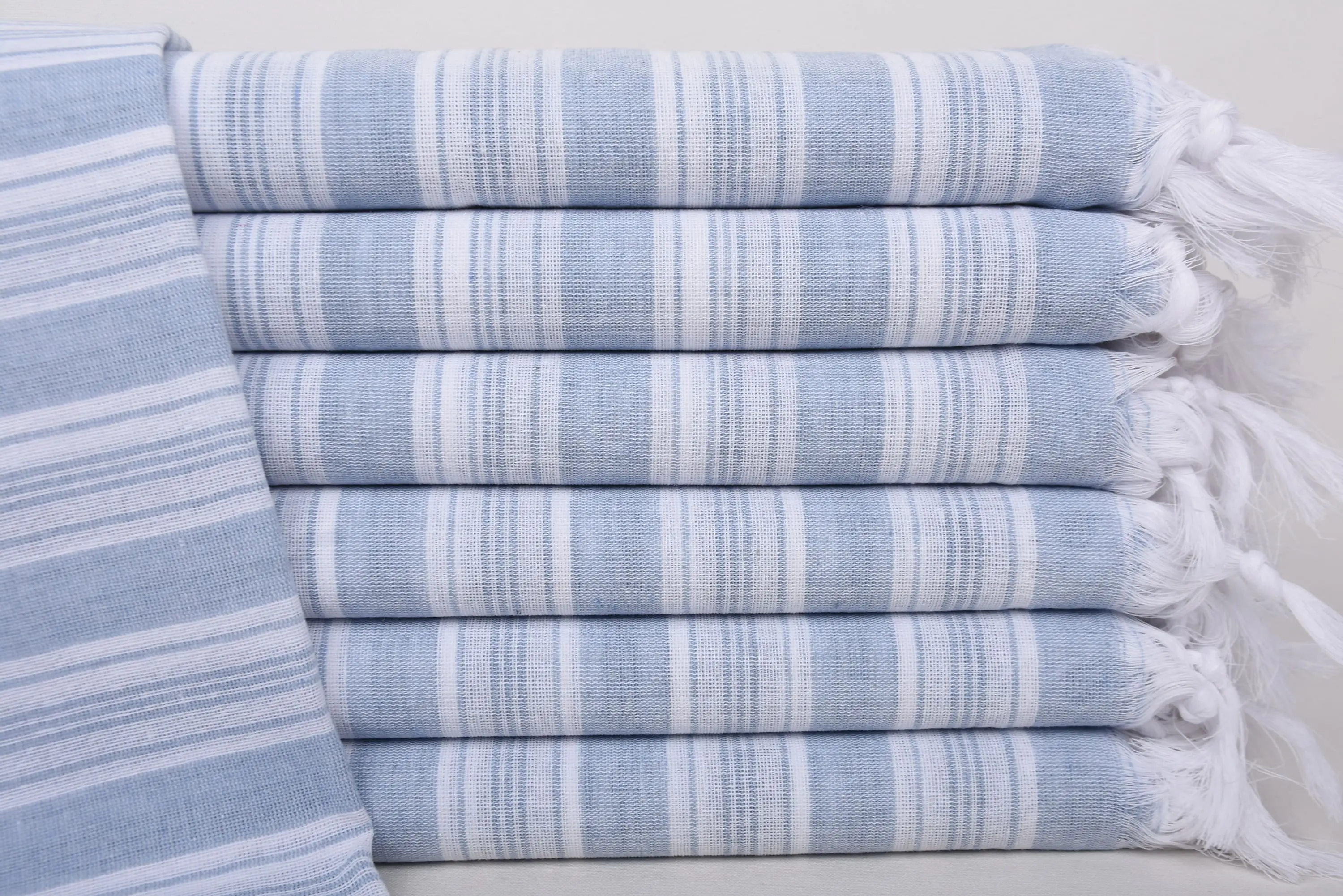 Beach Towel Turkish Cotton Baby Blue Stripes, 70x40 Inches - 1