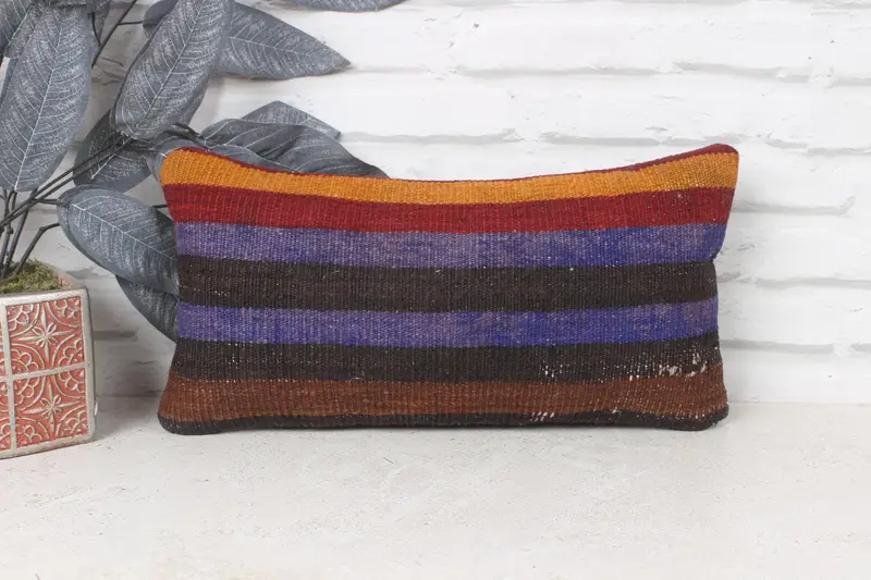 Vintage Pillow, Pillow for Sofa, 8x16 Blue Pillow, Armchair Cushion Cover, Oriental Cushion Case, Ethnical Kilim Rug Pillow, Aztec Cushion, Cushion - 1