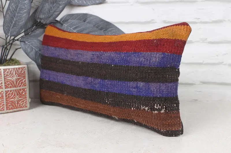 Vintage Pillow, Pillow for Sofa, 8x16 Blue Pillow, Armchair Cushion Cover, Oriental Cushion Case, Ethnical Kilim Rug Pillow, Aztec Cushion, Cushion - 3