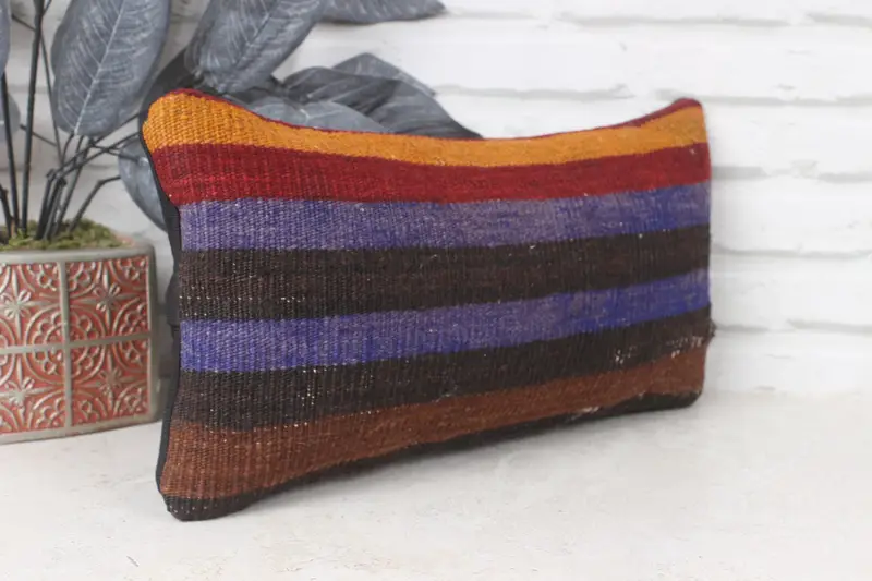 Vintage Pillow, Pillow for Sofa, 8x16 Blue Pillow, Armchair Cushion Cover, Oriental Cushion Case, Ethnical Kilim Rug Pillow, Aztec Cushion, Cushion - 4