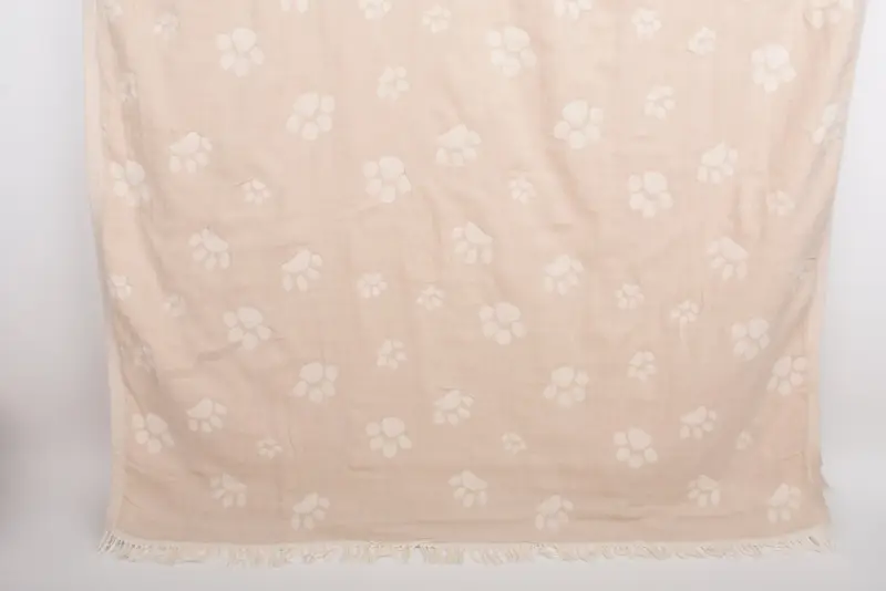 Memorial Gift Organic Cotton Towel Beige Paw Design, 36x71 Inches