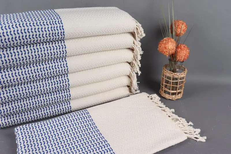 Turkish Beach Towel Organic Cotton Sax Blue, 40x77 Inches