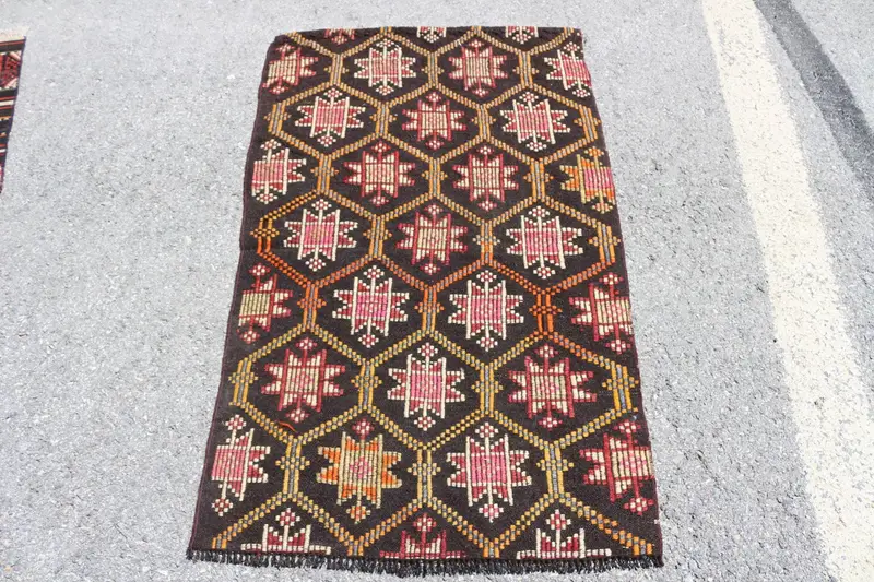 Türk Halısı, 2.6x4.2 ft Küçük Halı, Kahverengi Kırmızı Kilim Yün Halı - 1