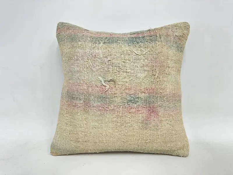 Cushion, 16x16 Beige Cushion Cover, Kilim Pillow Cover, Ikat Pillow Case, Ethnical Kilim Rug Pillow, Home Decor Pillow, Tribal Cushion Cover - 1