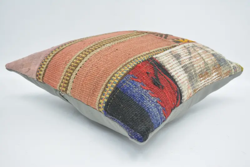 Cushion Case, Kilim Pillow Cover, 16x16 Red Cushion Case, Retro Throw Pillow Cover, Home Decor Pillow, Retro Throw Pillow, Ethnical Kilim Rug Pillow - 6