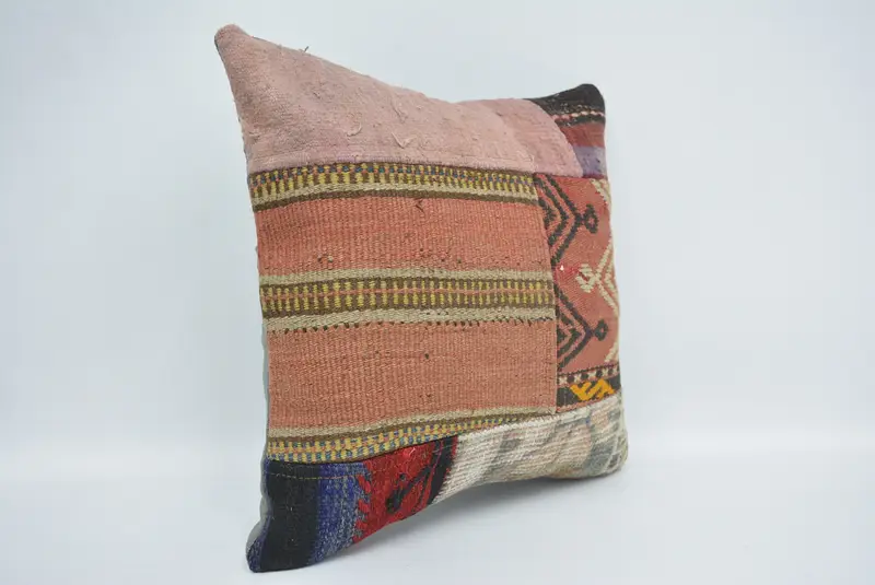 Cushion Case, Kilim Pillow Cover, 16x16 Red Cushion Case, Retro Throw Pillow Cover, Home Decor Pillow, Retro Throw Pillow, Ethnical Kilim Rug Pillow - 3