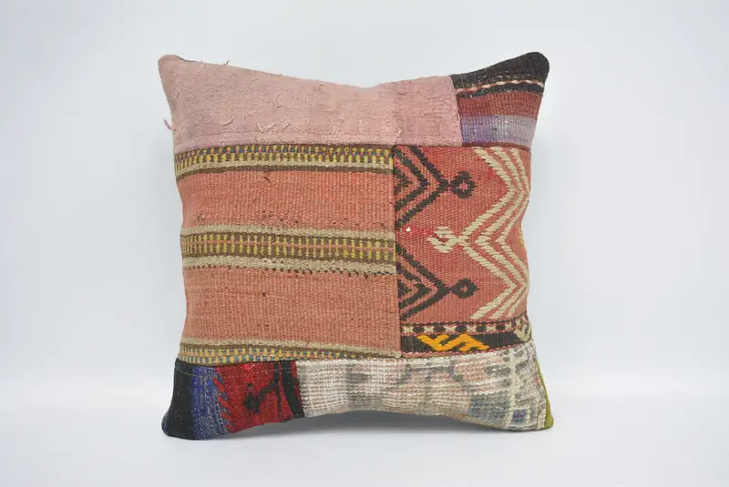 Cushion Case, Kilim Pillow Cover, 16x16 Red Cushion Case, Retro Throw Pillow Cover, Home Decor Pillow, Retro Throw Pillow, Ethnical Kilim Rug Pillow - 1