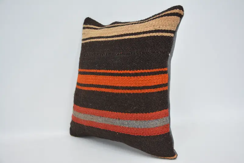 Art Deco Cushion Cover, Cushion, Turkish Kilim Pillow, Ethnical Kilim Rug Pillow, 14x14 Brown Pillow Cover, Vintage Kilim Pillow - 4