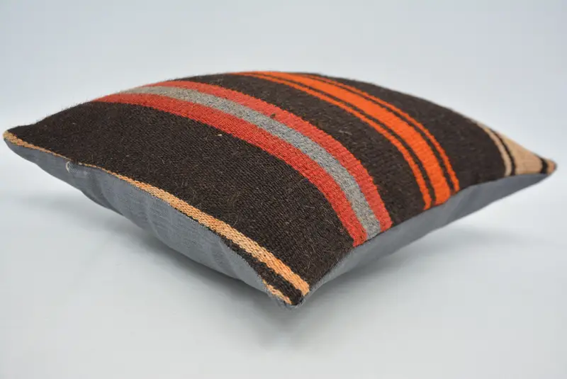 Art Deco Cushion Cover, Cushion, Turkish Kilim Pillow, Ethnical Kilim Rug Pillow, 14x14 Brown Pillow Cover, Vintage Kilim Pillow - 6