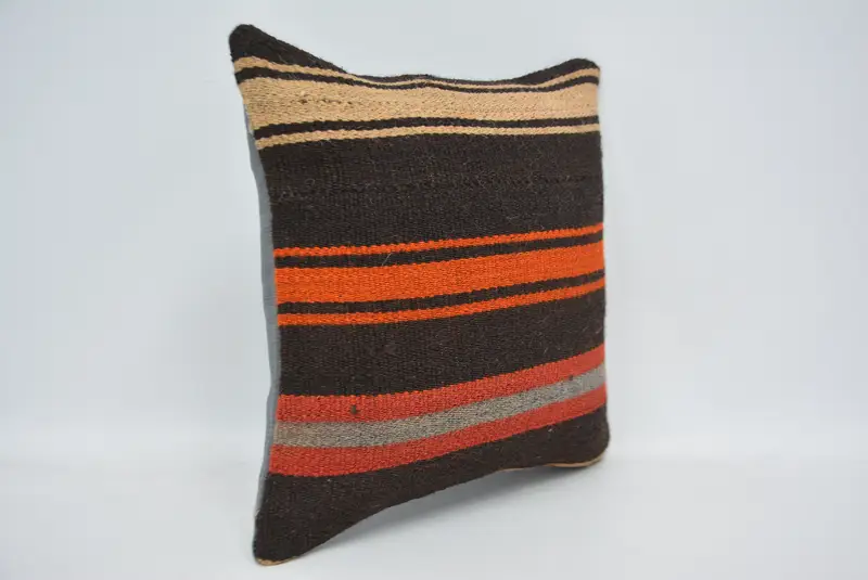 Art Deco Cushion Cover, Cushion, Turkish Kilim Pillow, Ethnical Kilim Rug Pillow, 14x14 Brown Pillow Cover, Vintage Kilim Pillow - 3