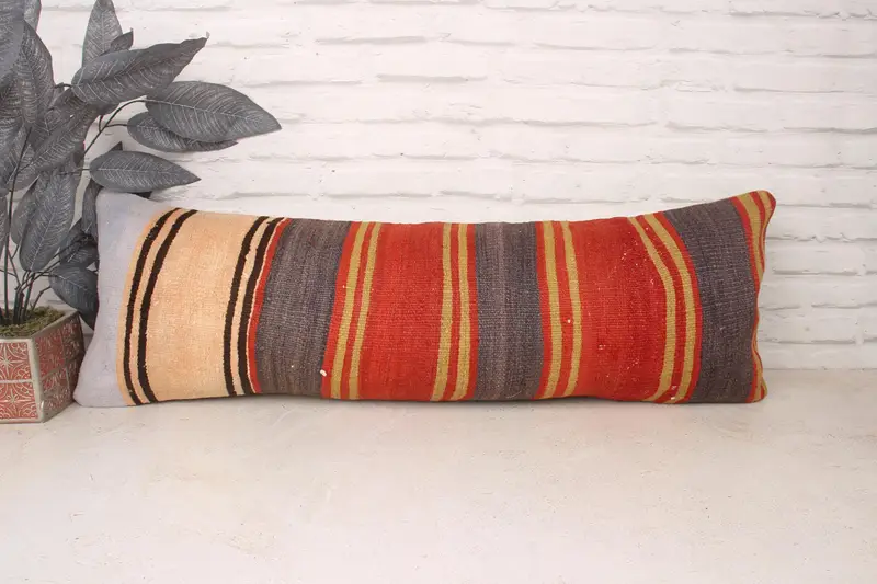 12x36 Red Pillow Sham, Handmade Kilim Cushion, Cushion Case, Ethnic Pillow Cover Cushion Case, Home Decor Pillow, Pillow for Sofa - 1