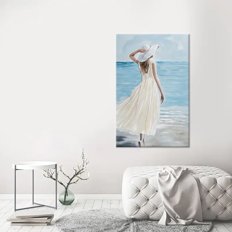 Elegante lienzo abstracto en azul y blanco para habitación de mujer