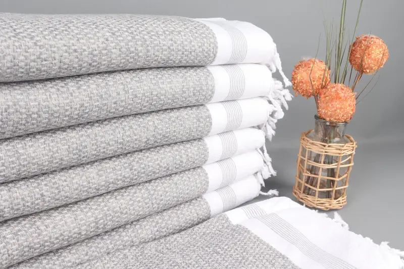 Personalized Beach Towel Gray Striped Organic Cotton, 32x71 Inches