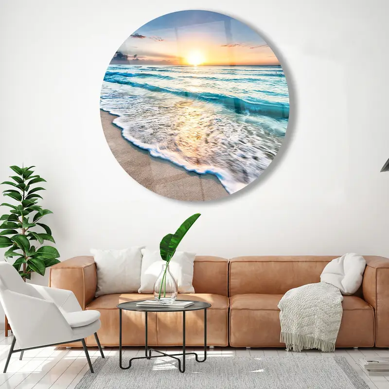 Elegant Printed Glass: Beach Scenery Sea View Sunset Design