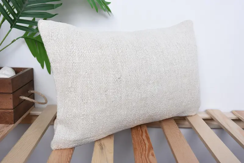 Kilim Cushion Sham, Ottoman Pillow, Turkish Pillow, Pillow Cover, Ethnic Throw Cushion, Vintage Pillow, 12x20 White Pillow Cover - 4