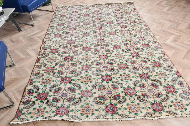 5.8x9.1 ft Vintage Halı, Türk Büyük Halı, Kırmızı Mavi Fas Halısı - 1