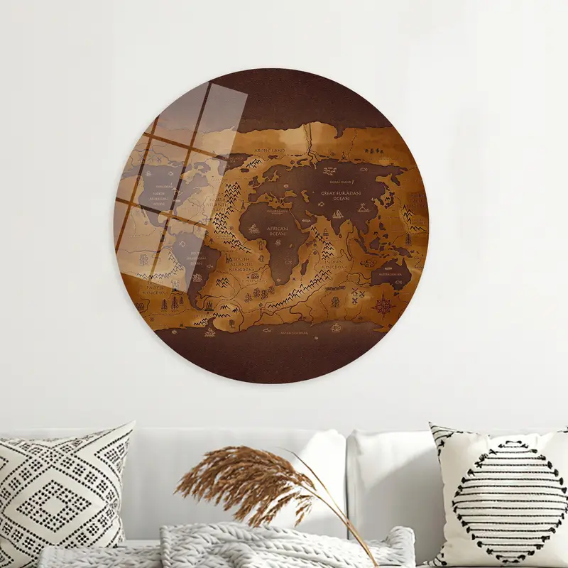 Vintage Brown Old Map Printed Canvas - Educational Art Piece