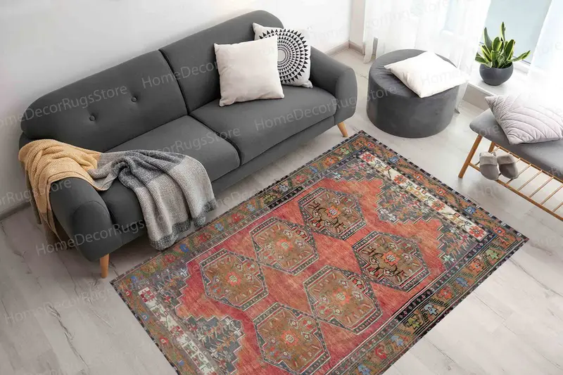 Elegante alfombra con estampado geométrico azteca marrón - Decoración moderna para el hogar