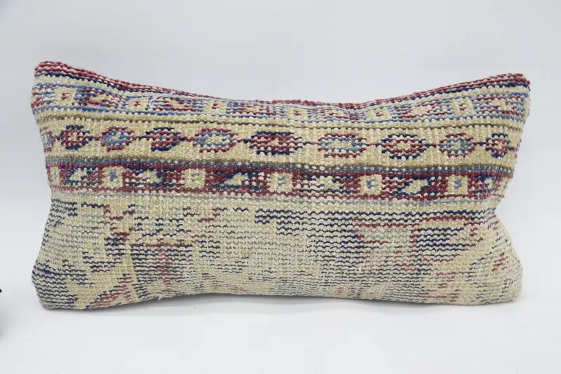 Vintage Plaid Art Deco Cushion Cover, 8x16 inch Blue Antique Rectangle Pillow - 1