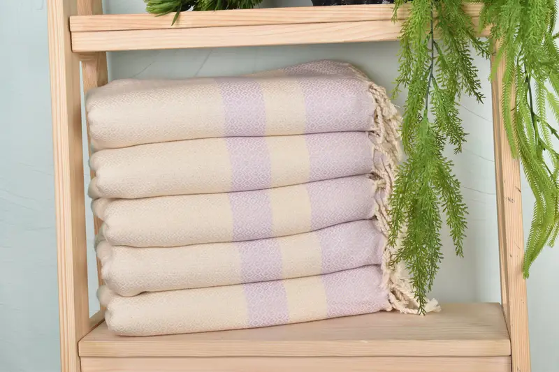 Turkish Towel Lilac Geometric Cotton Beach Towel, 40x71 Inches