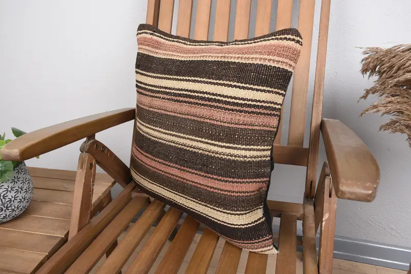 Pillow Case, 18x18 Brown Cushion Cover, Natural Pillow Cover, Bright Cushion Cover, Boho Pillow Sham Cover, Antique Pillows, Gift Pillow - 3