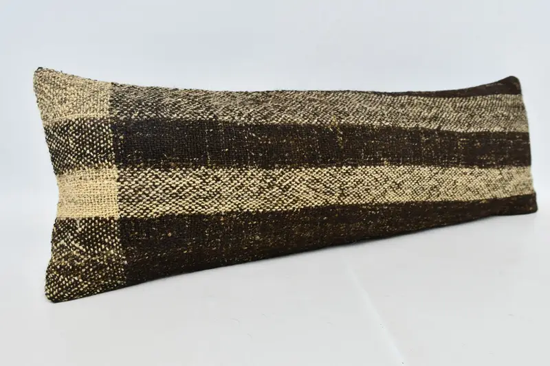 Throw Kilim Pillow, Pillow Sham, Handmade Pillow Cover, 12x36 Brown Pillow Cover, Vintage Kilim Throw Pillow, Gift Pillow - 3