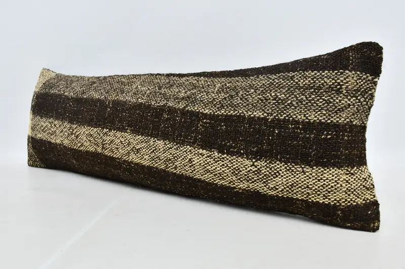 Throw Kilim Pillow, Pillow Sham, Handmade Pillow Cover, 12x36 Brown Pillow Cover, Vintage Kilim Throw Pillow, Gift Pillow - 4