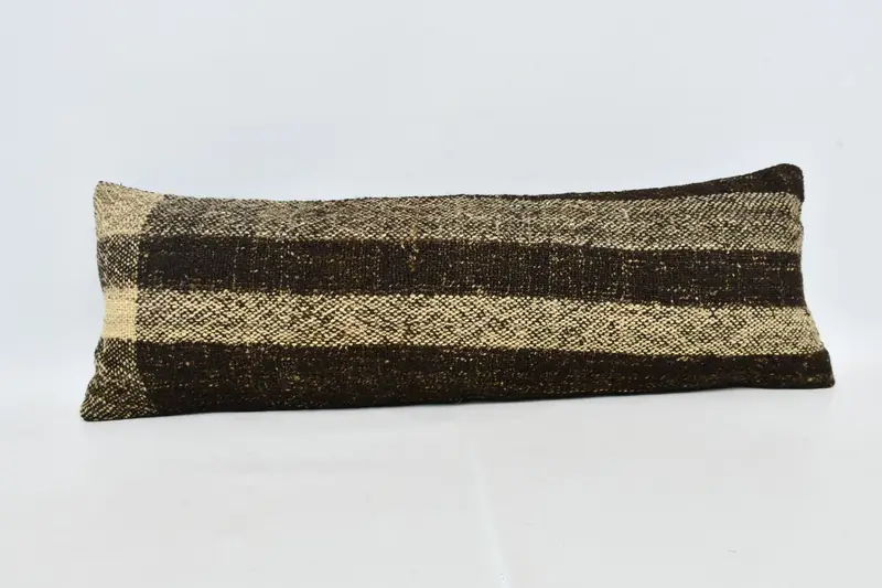 Throw Kilim Pillow, Pillow Sham, Handmade Pillow Cover, 12x36 Brown Pillow Cover, Vintage Kilim Throw Pillow, Gift Pillow - 1