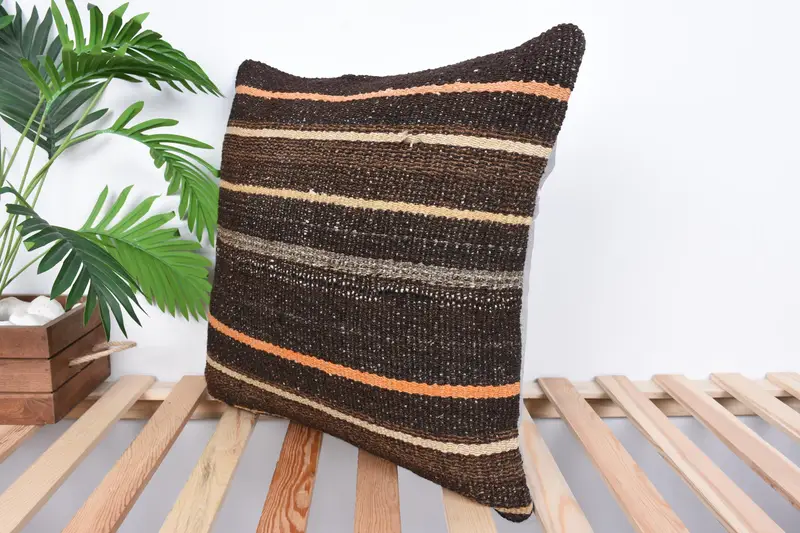 Vintage Kilim Throw Pillow, Cozy Throw Pillow Sham, Boho Pillow, 20x20 Brown Cushion Case, Cushion Cover, Kilim Pillow Cover - 5