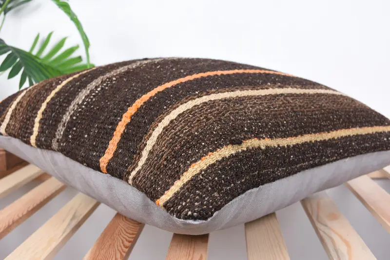 Vintage Kilim Throw Pillow, Cozy Throw Pillow Sham, Boho Pillow, 20x20 Brown Cushion Case, Cushion Cover, Kilim Pillow Cover - 6