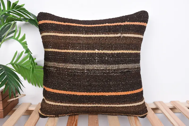 Vintage Kilim Throw Pillow, Cozy Throw Pillow Sham, Boho Pillow, 20x20 Brown Cushion Case, Cushion Cover, Kilim Pillow Cover - 1