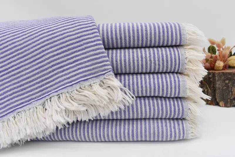 Personalized Purple Striped Turkish Towel, Organic Cotton, Bachelorette Party Gift, 75x40 Inches