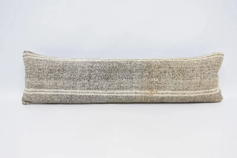 Dekoratives rechteckiges Vintage-Kissen, gestreift, braun, 30,5 x 106,7 cm, antiker Kissenbezug - 1