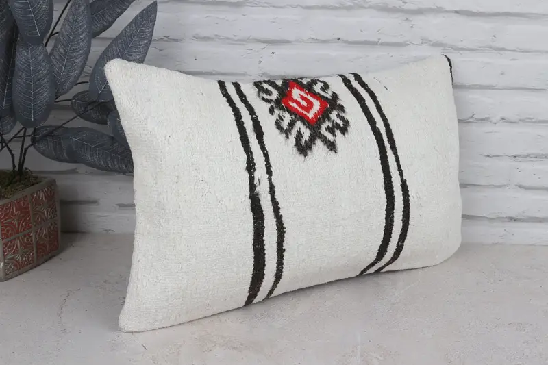 Vintage Kilim Pillow, Pillow Cover, 12x20 White Cushion, Ethnic Pillow Sham, Antique Pillows, Turkish Rugs Pillow Case, Pillow for Couch - 3