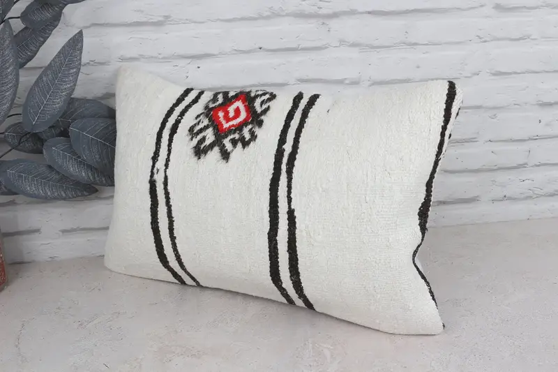 Vintage Kilim Pillow, Pillow Cover, 12x20 White Cushion, Ethnic Pillow Sham, Antique Pillows, Turkish Rugs Pillow Case, Pillow for Couch - 4