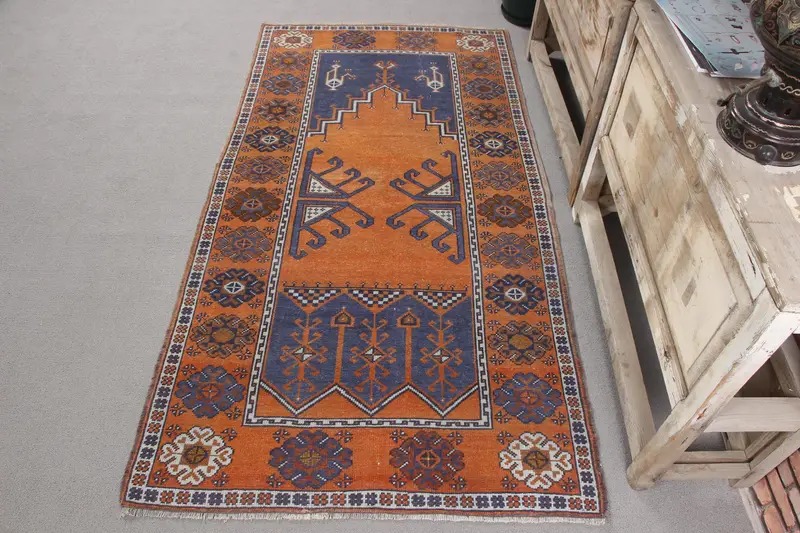 ハンドメイド モロッコ ラグ、0.3x6 フィート オレンジ & ブルー