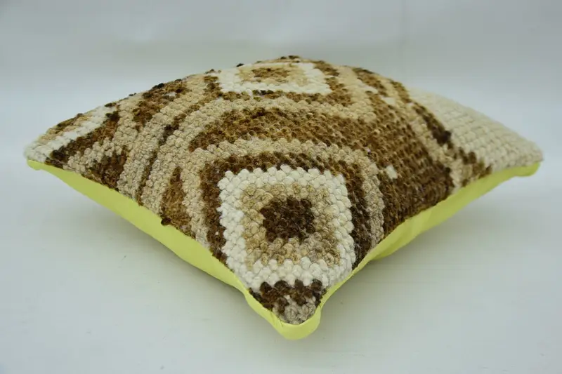 Kilim Pillow Cover, 14x14 Beige Cushion, Neutral Throw Pillow, Ethnical Kilim Rug Pillow, Pillow Cover, Turkish Kilim Pillow - 6