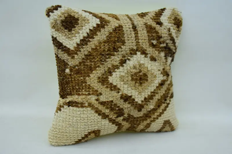 Kilim Pillow Cover, 14x14 Beige Cushion, Neutral Throw Pillow, Ethnical Kilim Rug Pillow, Pillow Cover, Turkish Kilim Pillow - 2