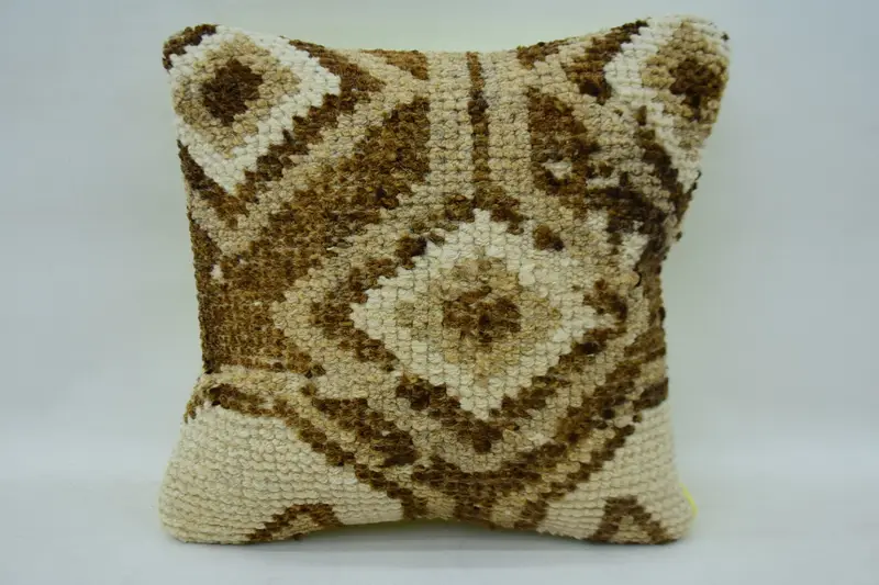 Kilim Pillow Cover, 14x14 Beige Cushion, Neutral Throw Pillow, Ethnical Kilim Rug Pillow, Pillow Cover, Turkish Kilim Pillow - 4