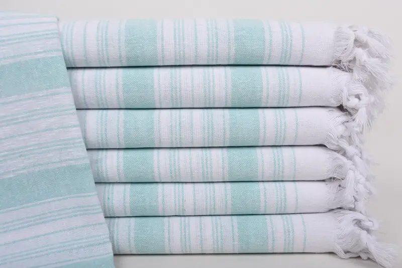 Custom Bath Towel Organic Cotton Mint Striped, 67x32 Inches