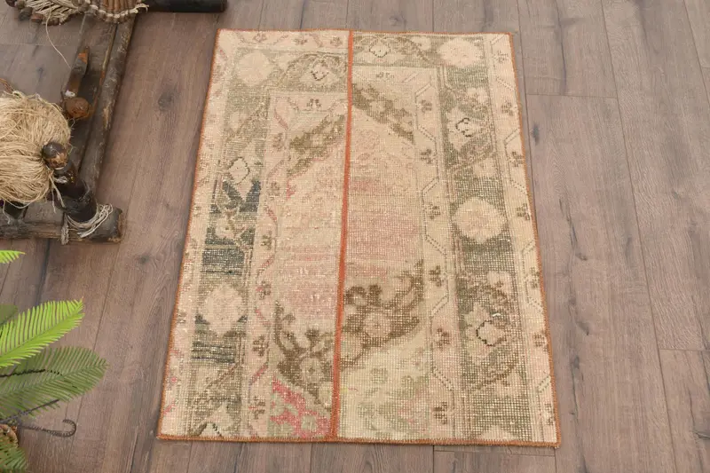 Turkish Rug, 2.1x3 ft Small Rug, Brown Striped Wool Vintage Rug - 1