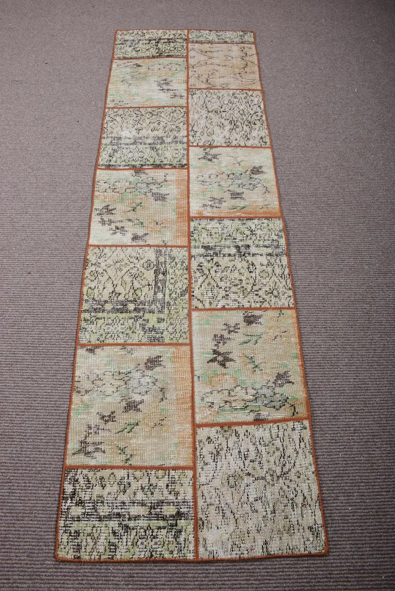 2,1x7,1 ft Yeşil Kamuflaj Halı, Canlı Turuncu Vurgular