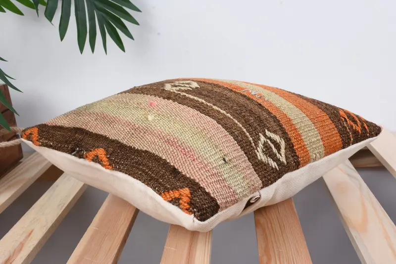 Retro Pillow Case, Kilim Pillow Cover, Pattern Throw Pillow Case, Kilim Cushion Sham, 12x12 Orange Pillow Case, Turkish Kilim Pillow, Cushion - 6