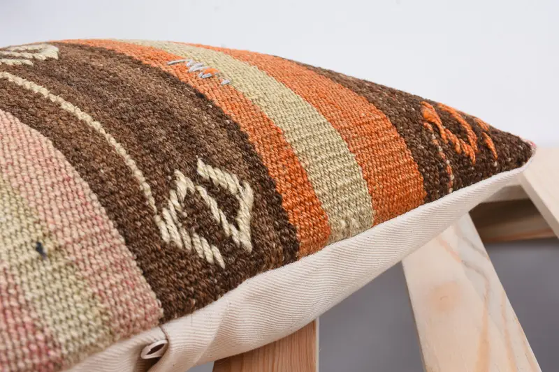 Retro Pillow Case, Kilim Pillow Cover, Pattern Throw Pillow Case, Kilim Cushion Sham, 12x12 Orange Pillow Case, Turkish Kilim Pillow, Cushion - 7