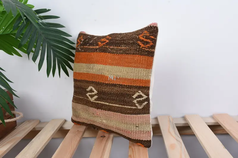 Retro Pillow Case, Kilim Pillow Cover, Pattern Throw Pillow Case, Kilim Cushion Sham, 12x12 Orange Pillow Case, Turkish Kilim Pillow, Cushion - 5
