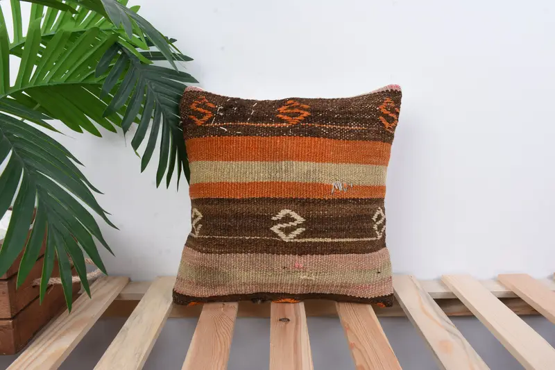 Retro Pillow Case, Kilim Pillow Cover, Pattern Throw Pillow Case, Kilim Cushion Sham, 12x12 Orange Pillow Case, Turkish Kilim Pillow, Cushion - 1