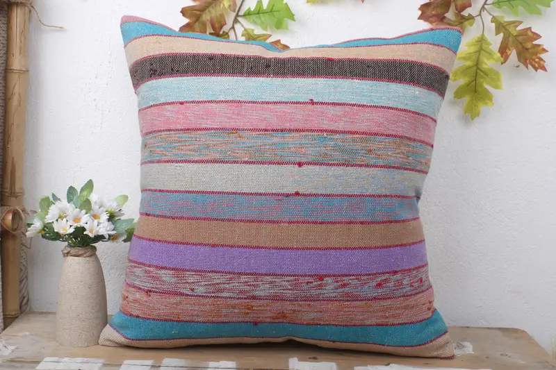 Kilim Cushion Sham, Southwestern Pillow Sham, Kilim Pillow Cover, Muted Pillow Cover, 20x20 Purple Pillow Cover, Pillow Cover, Boho Pillow - 2