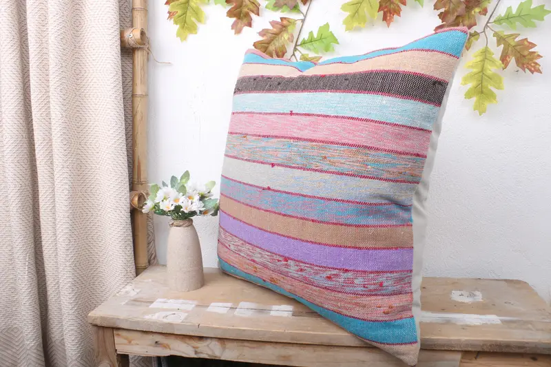 Kilim Cushion Sham, Southwestern Pillow Sham, Kilim Pillow Cover, Muted Pillow Cover, 20x20 Purple Pillow Cover, Pillow Cover, Boho Pillow - 4